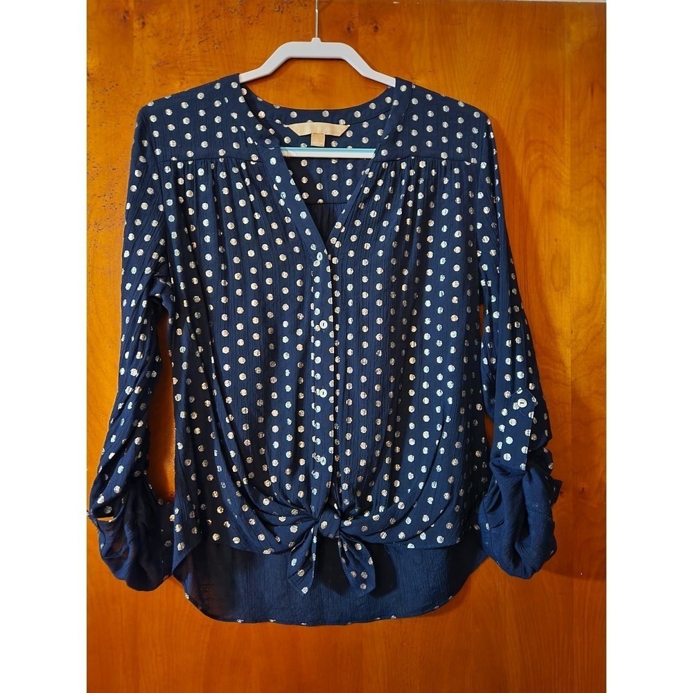 Navy and Metallic Long sleeved Blouse